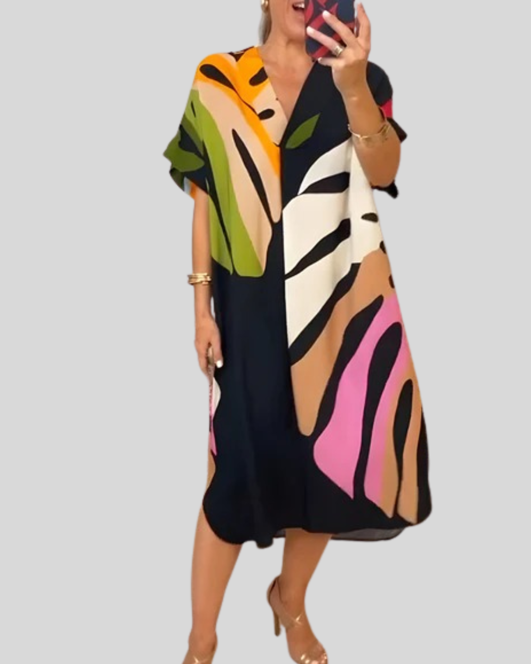 Talia | Colorful Casual Leaf Print Dress