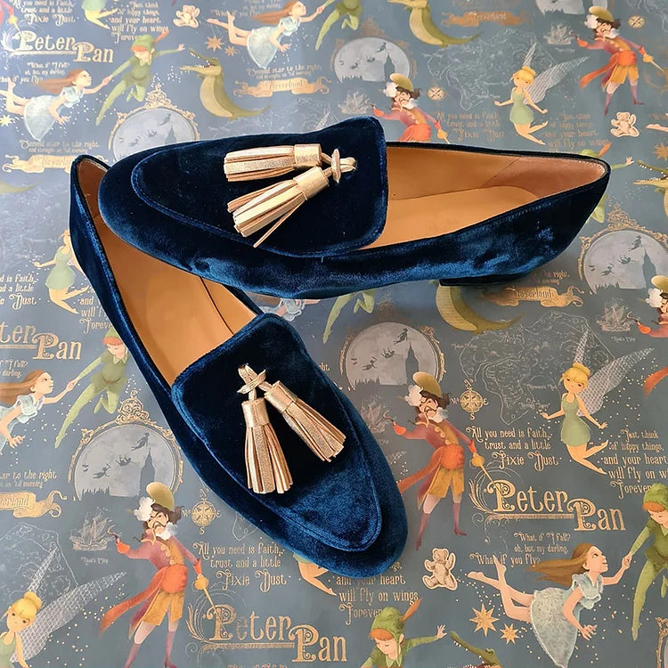 Talia | Midnight Elegance Loafers with Champagne Tassels