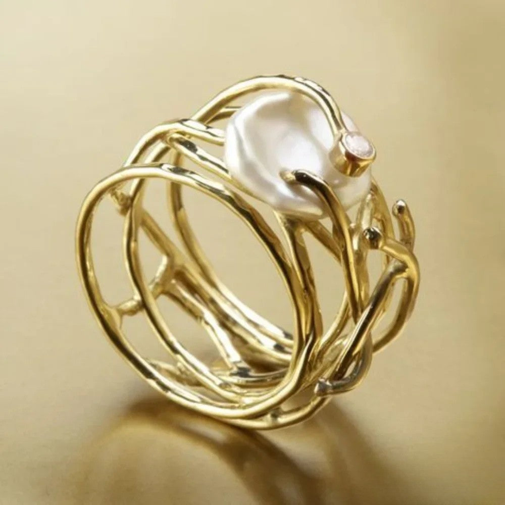 Talia | Antique Thin Ring with Pearl