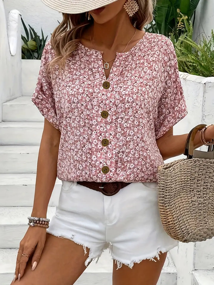 Talia | Floral Pink Print Blouse for Everyday Elegance