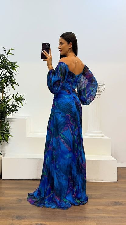 Talia | Strapless Maxi Dress With Bell Sleeves & Slit