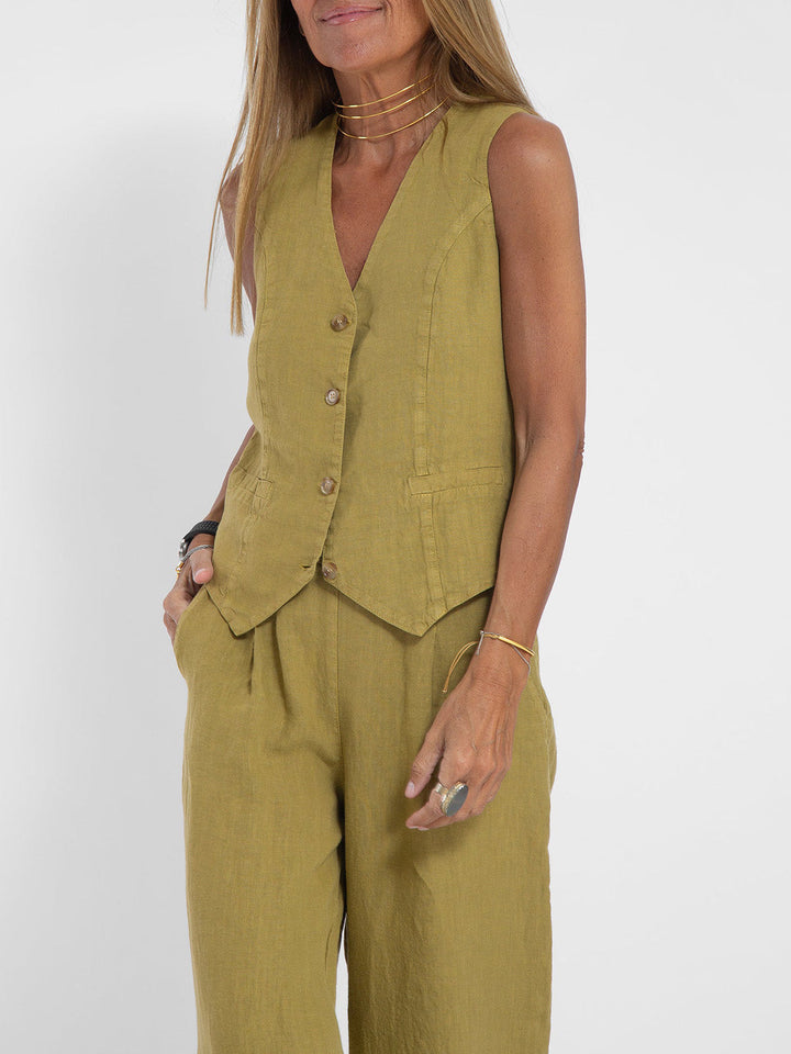 Talia | Buttoned Vest & Wide-Leg Trousers Set