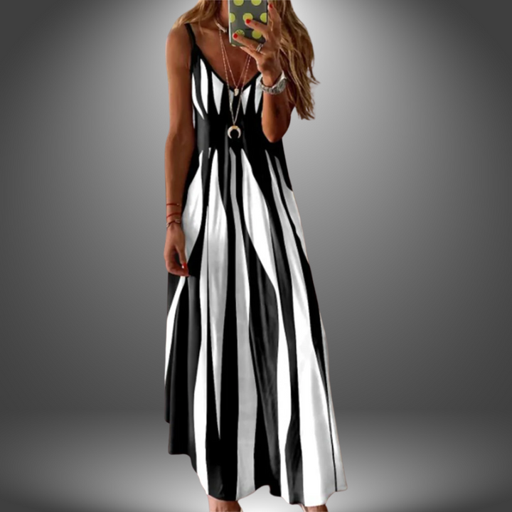 Talia | Coastline Stripe Sleeveless Maxi Dress