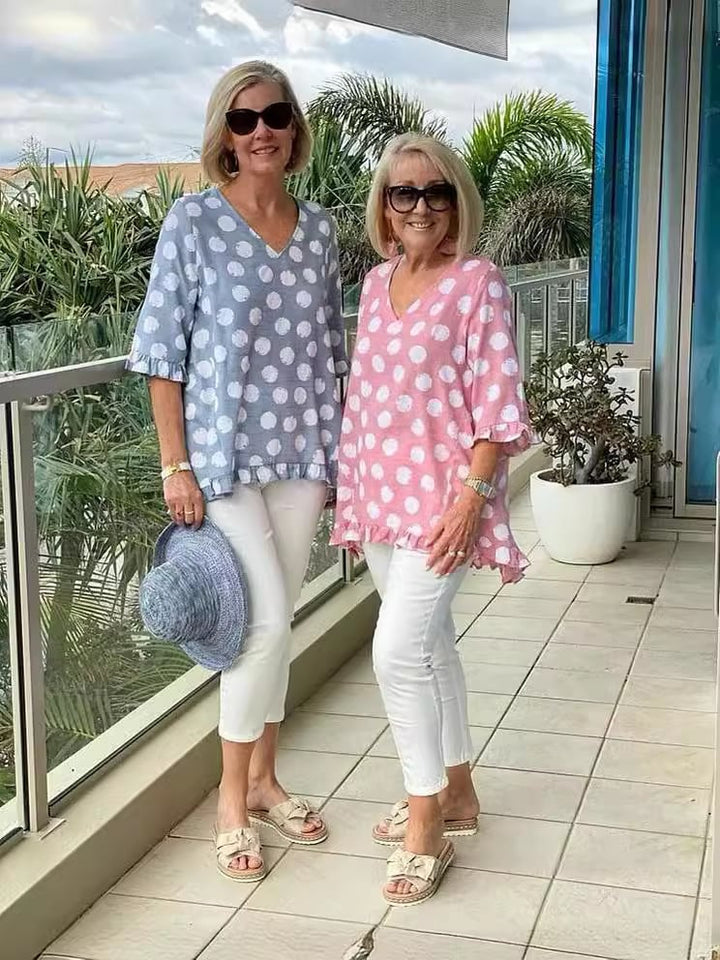 Talia | V-Neck Printed Cotton Top