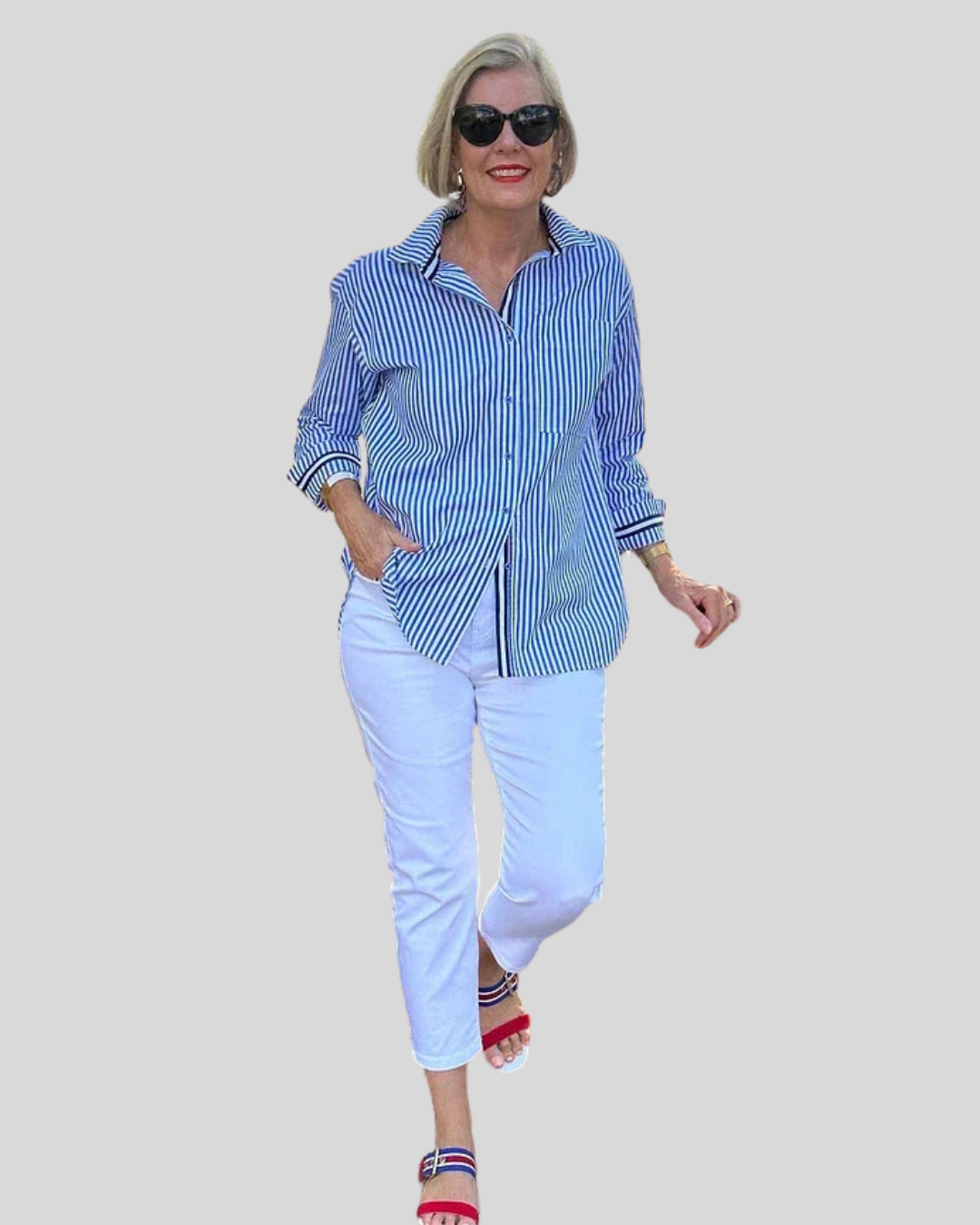 Talia | Striped Long Sleeve Button-Down Shirt