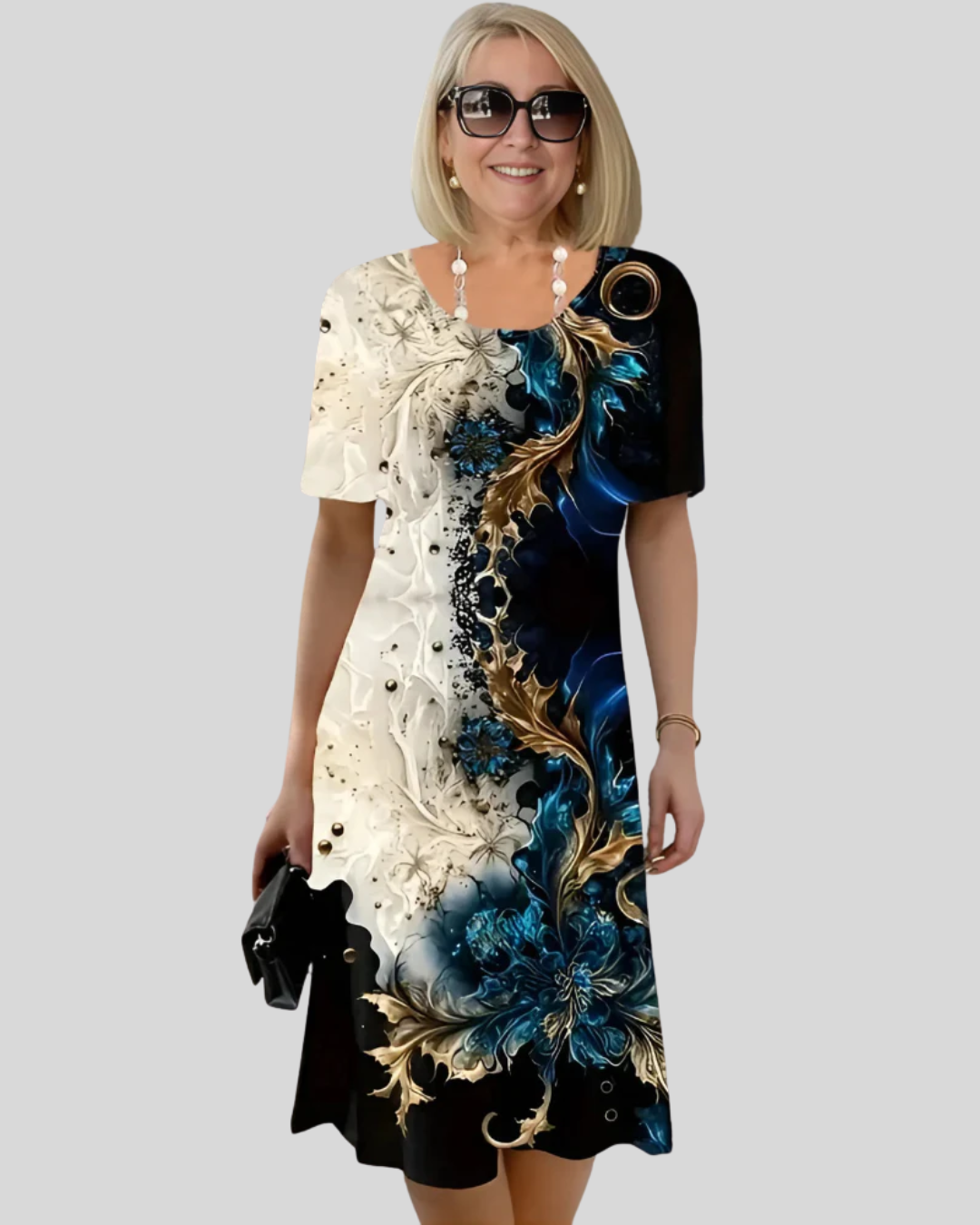 Talia | Comfortable Abstract Print Midi Dress