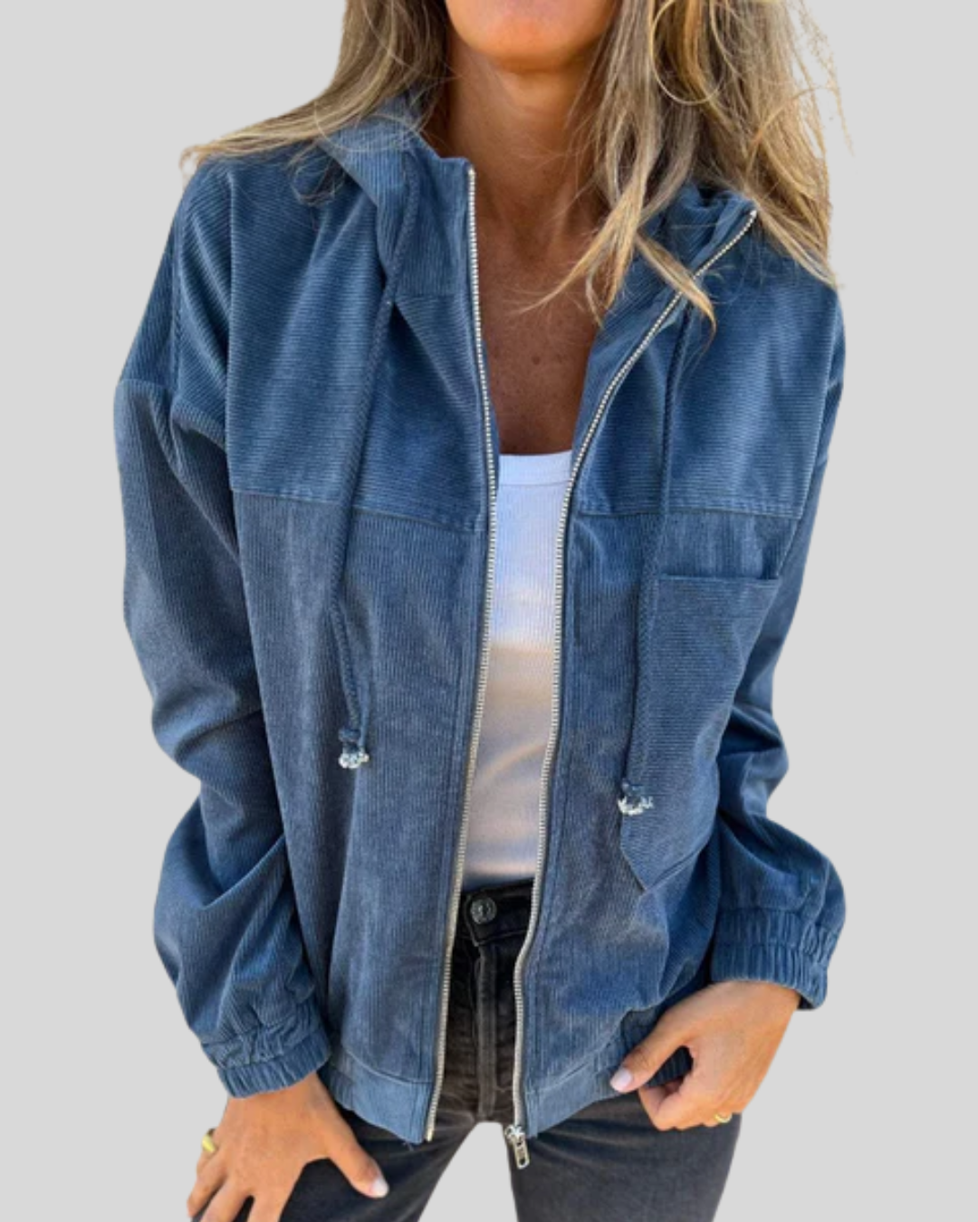 Talia | Retro Corduroy Zip-Up Hoodie Jacket