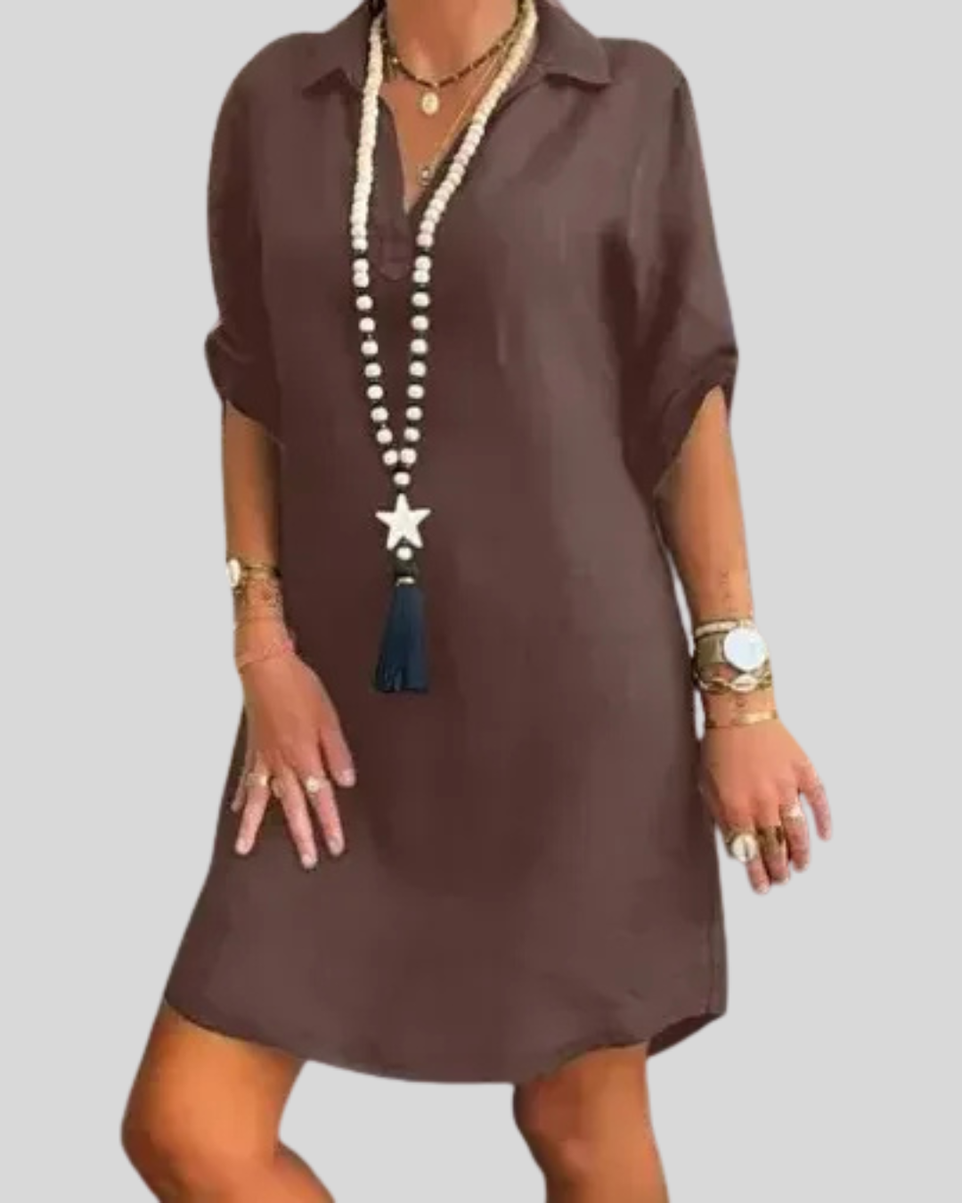 Talia | Collared V-Neck Linen Mini Dress