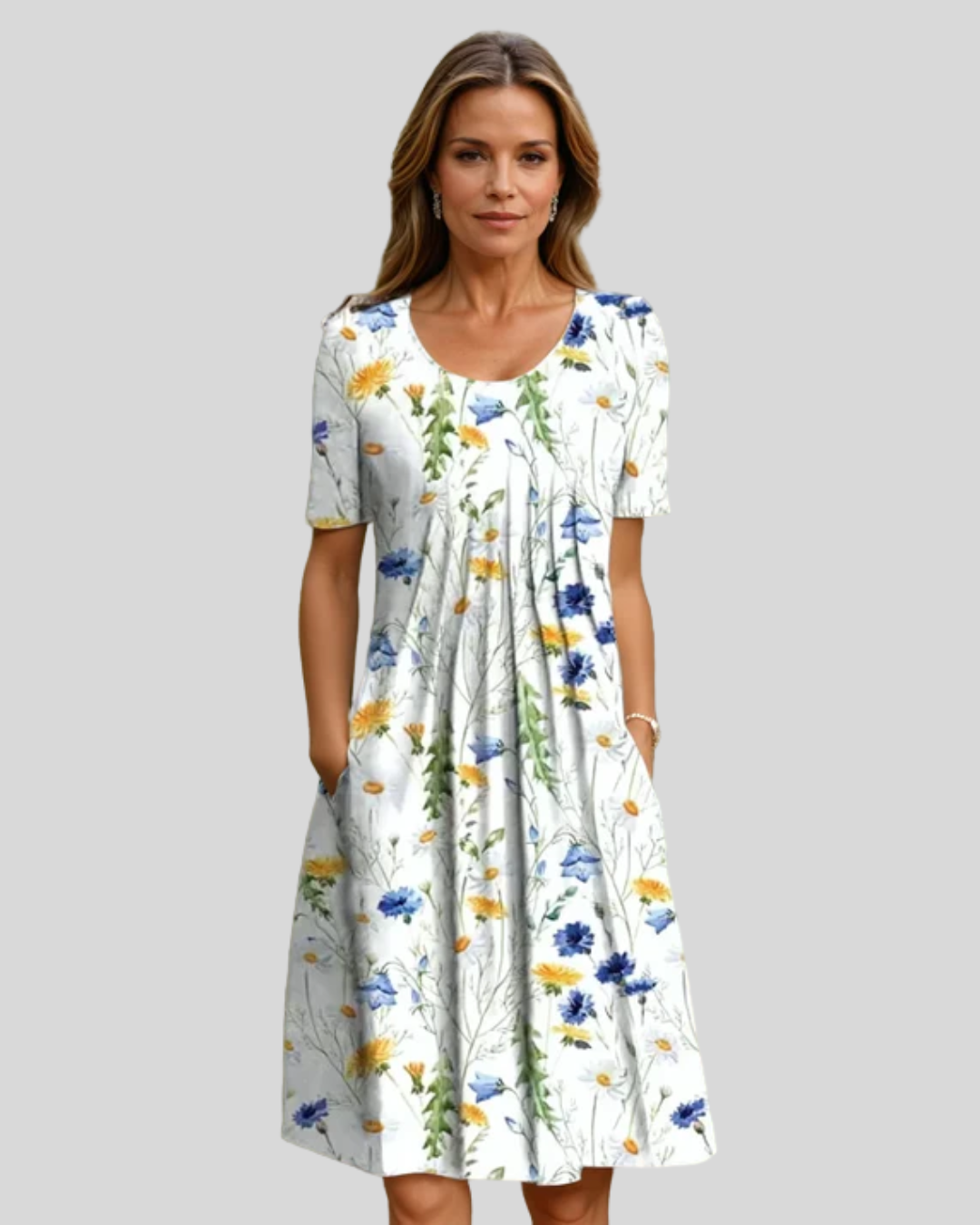 Talia | Pleated Floral Midi Dress With Charm