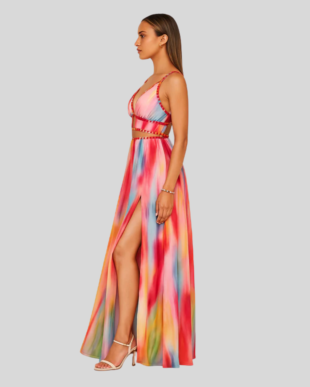 Talia | Vibrant Watercolor Cutout Maxi Dress