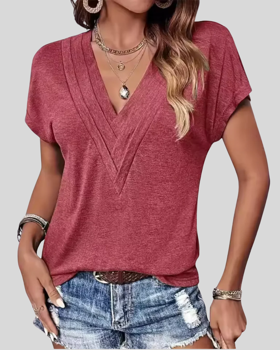 Talia | Flattering V-Neck T-Shirt Blouse