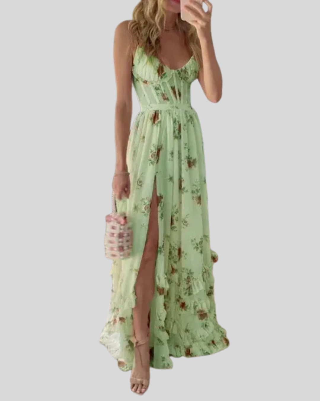 Talia | Sweetheart Floral Dress With High Slit