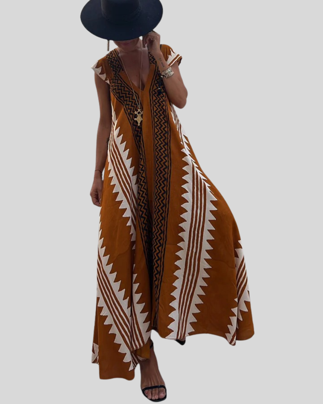 Talia | Ethnic Print V-Neck Maxi Dress