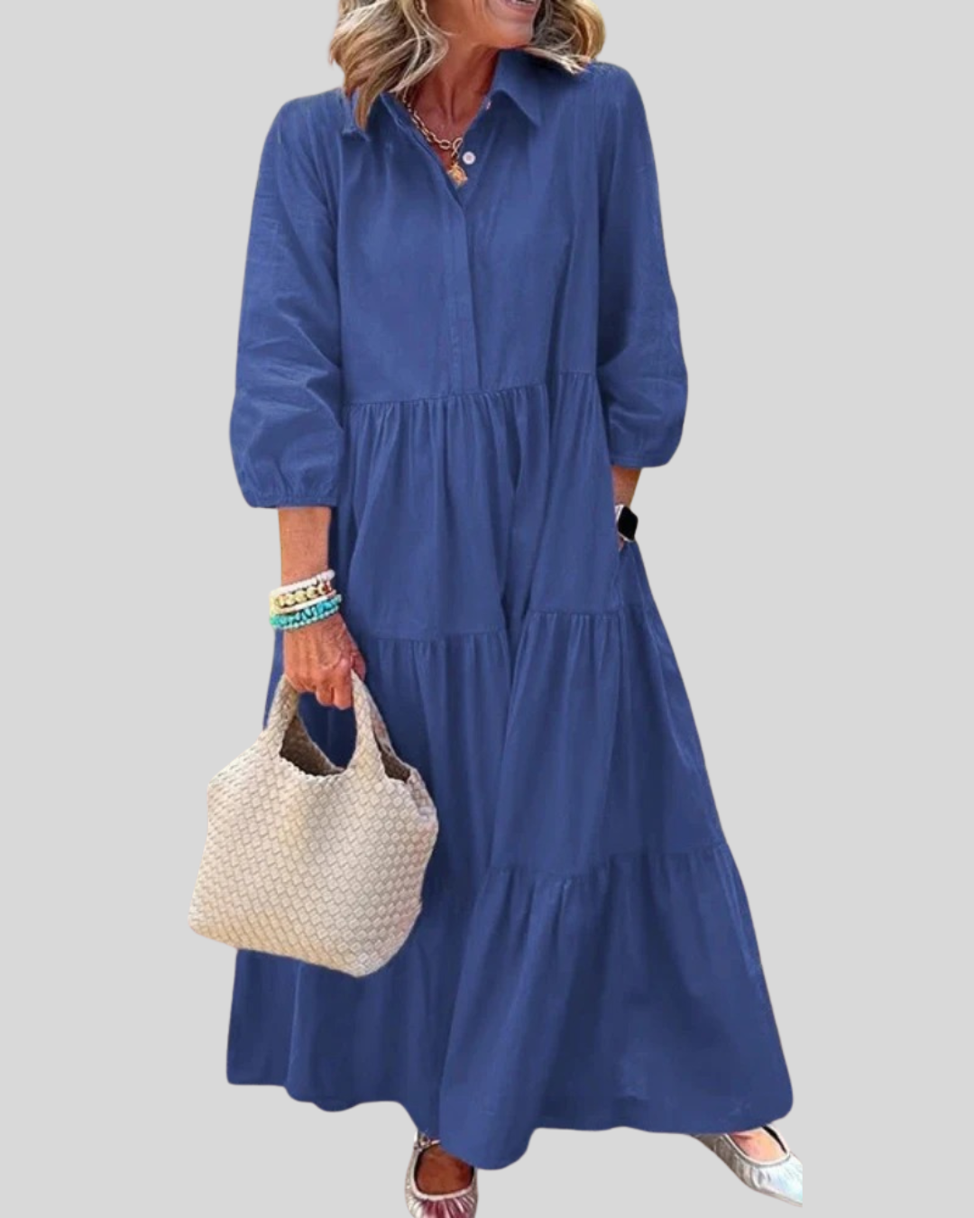 Talia | Button-Up Tiered Maxi Dress With Pockets