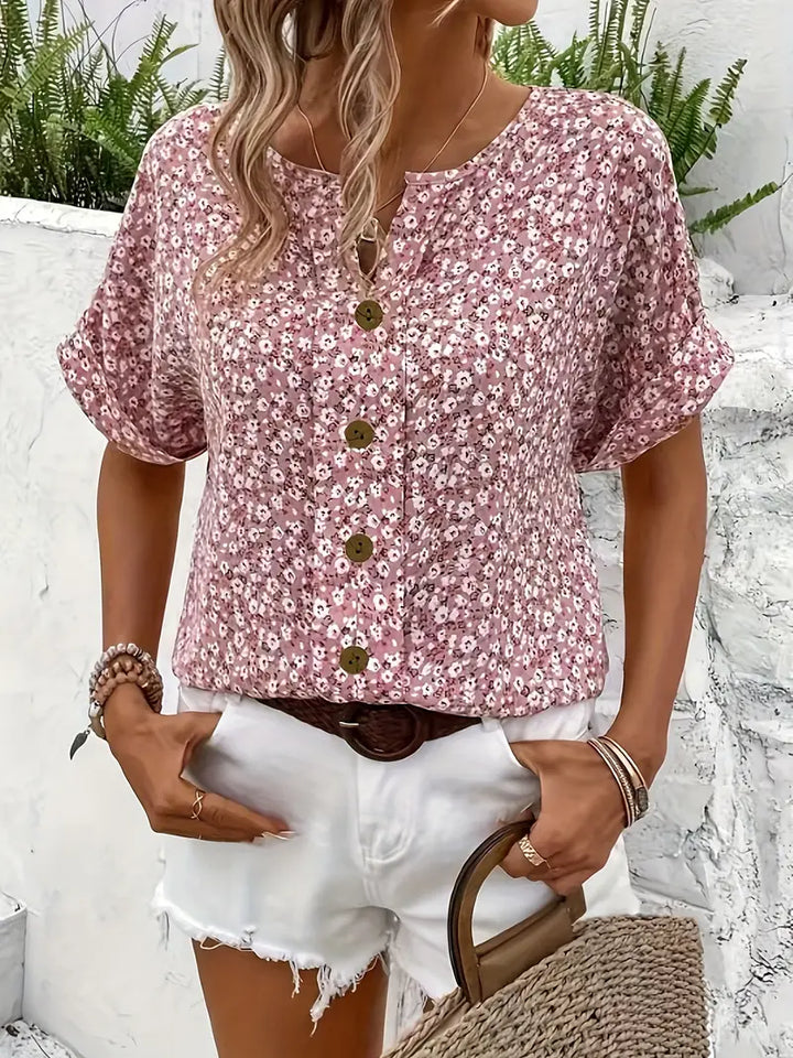 Talia | Floral Pink Print Blouse for Everyday Elegance