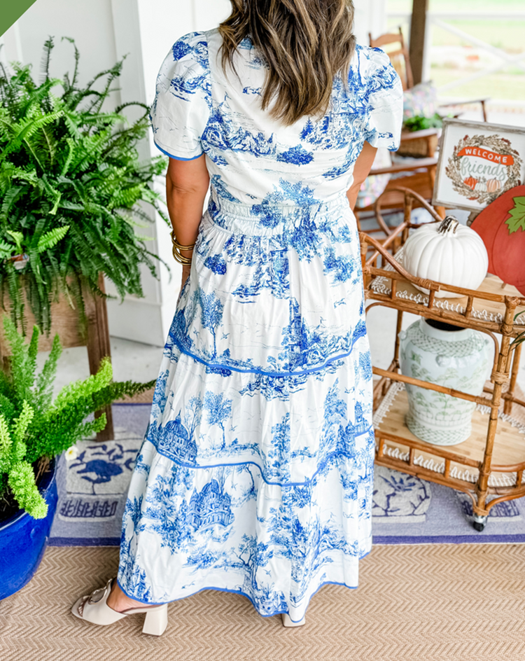 Talia | Classic Toile V-Neck Maxi Dress