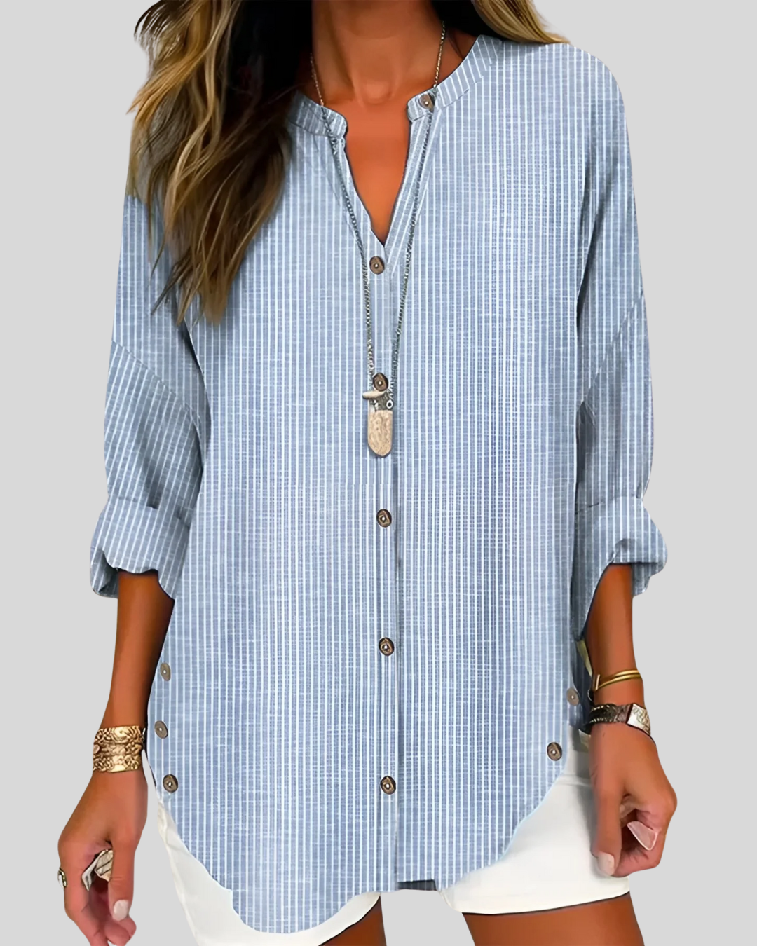 Talia | Elegant V-Neck Blouse with Vertical Stripes