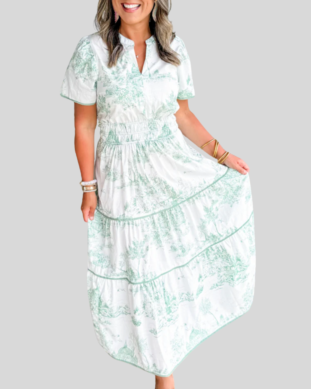 Talia | Classic Toile V-Neck Maxi Dress