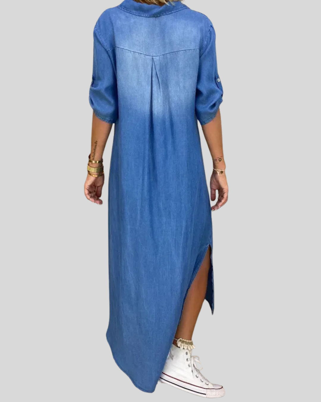 Talia | Washed Denim Dress With Movement