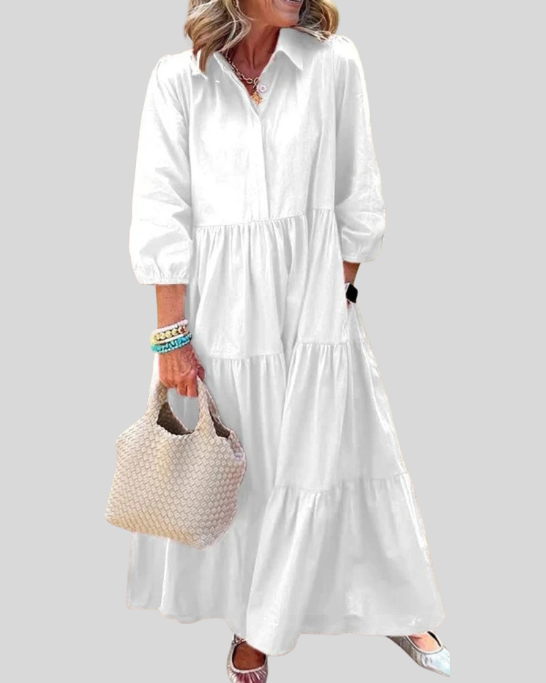 Talia | Button-Up Tiered Maxi Dress With Pockets