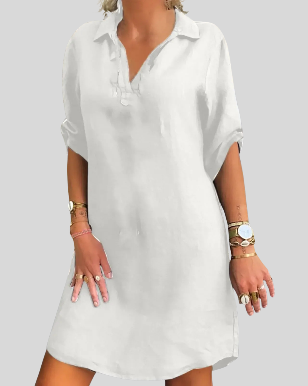 Talia | Collared V-Neck Linen Mini Dress