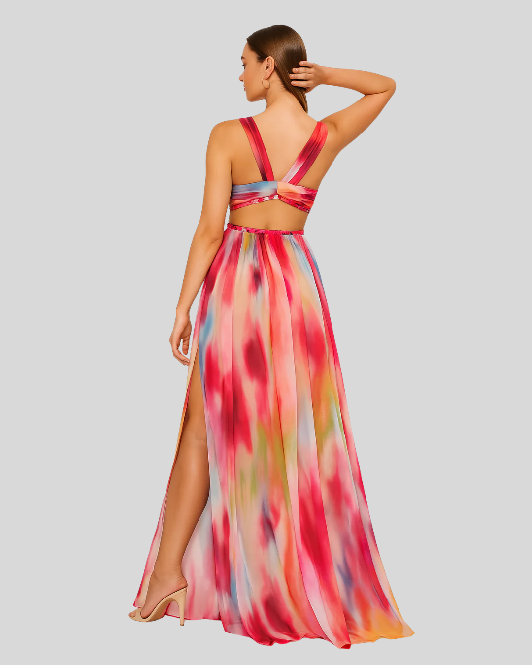 Talia | Vibrant Watercolor Cutout Maxi Dress
