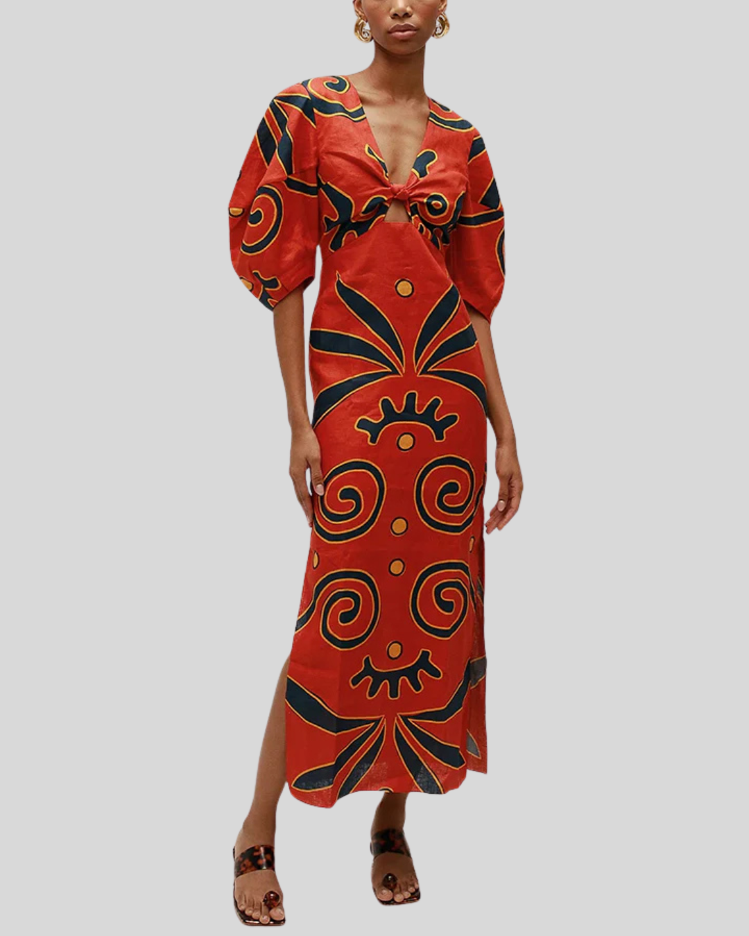 Talia | Knot Front Puff Sleeve Maxi Dress