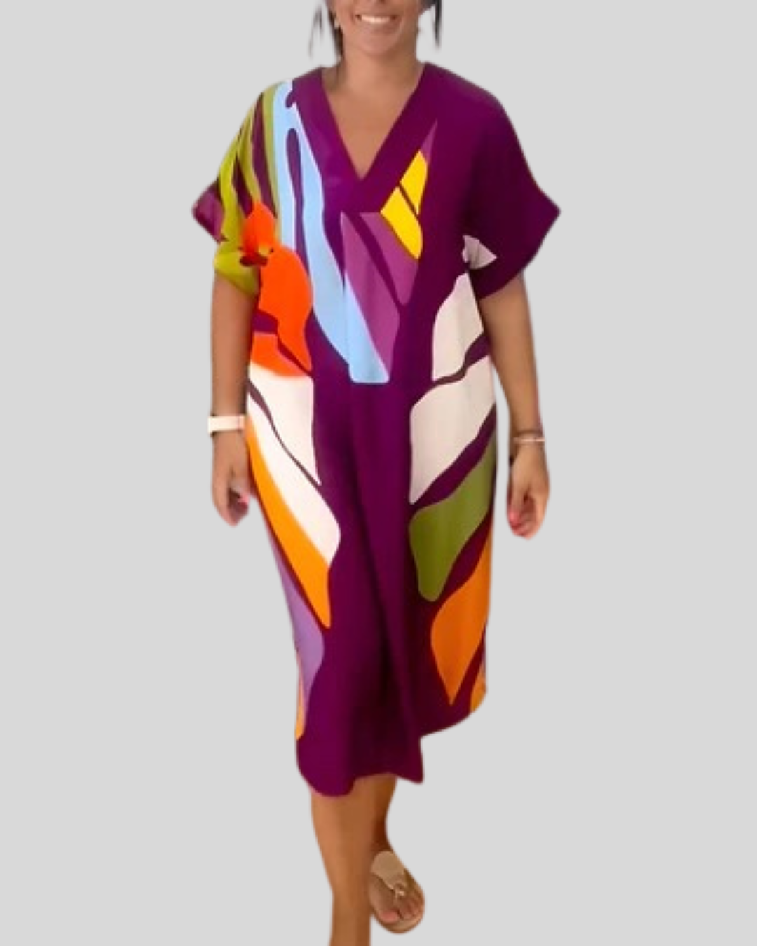 Talia | Colorful Casual Leaf Print Dress