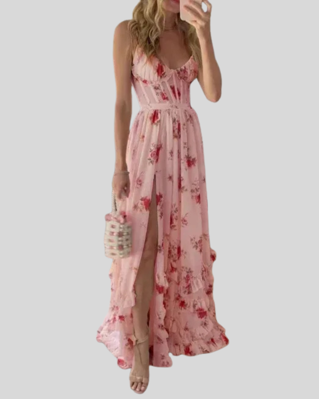 Talia | Sweetheart Floral Dress With High Slit