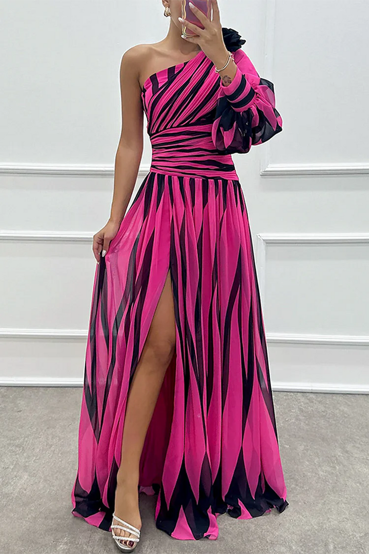 Talia | Elegant Striped One-Shoulder Maxi Dress
