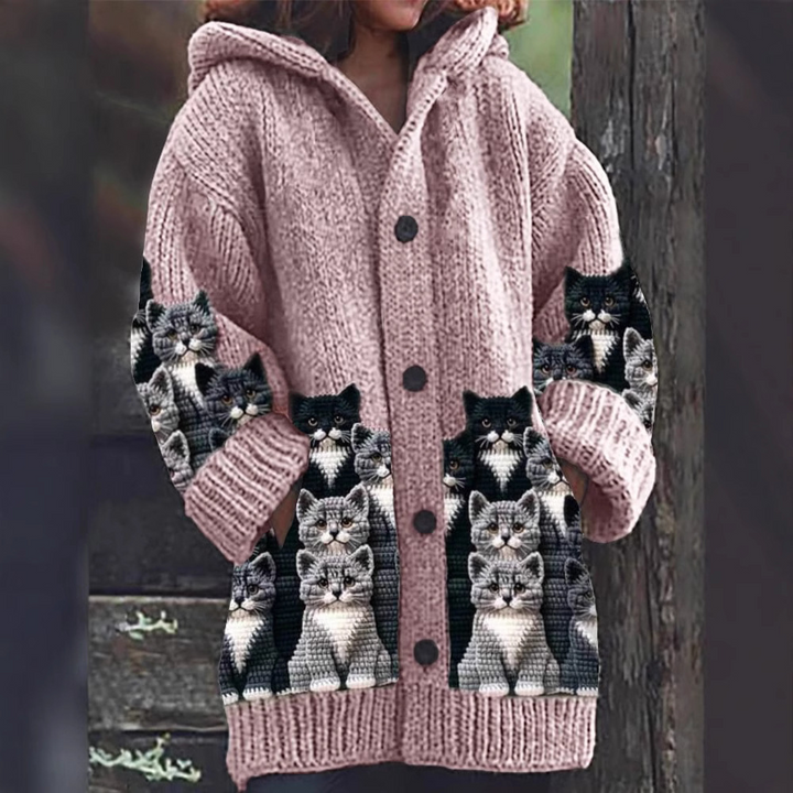 Talia | Cozy Knit Cat Print Cardigan