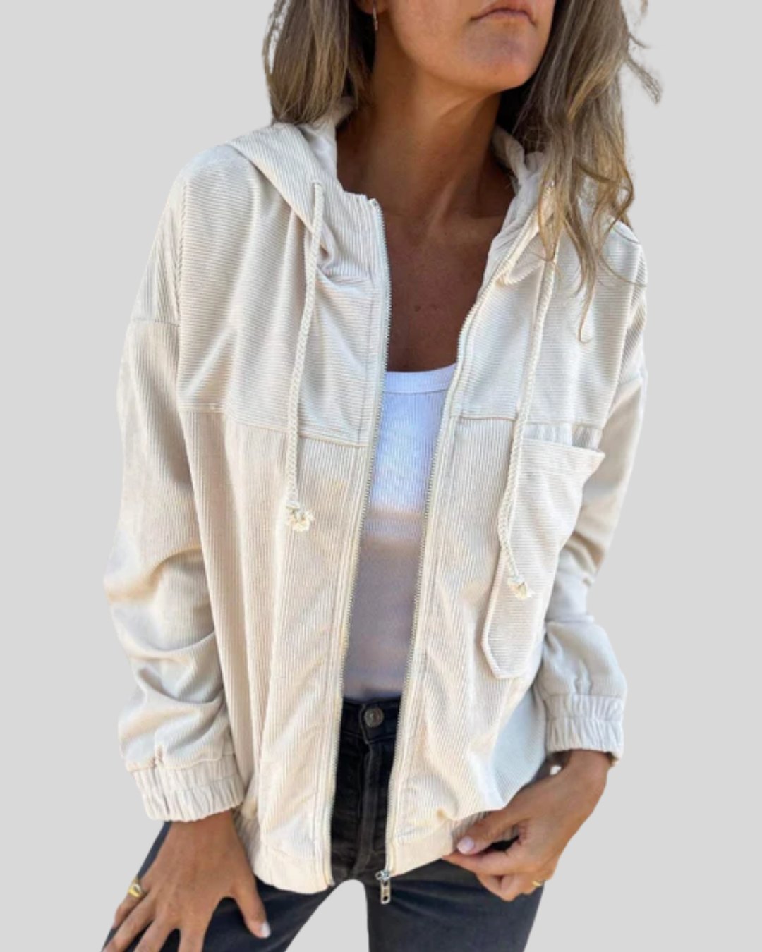 Talia | Retro Corduroy Zip-Up Hoodie Jacket