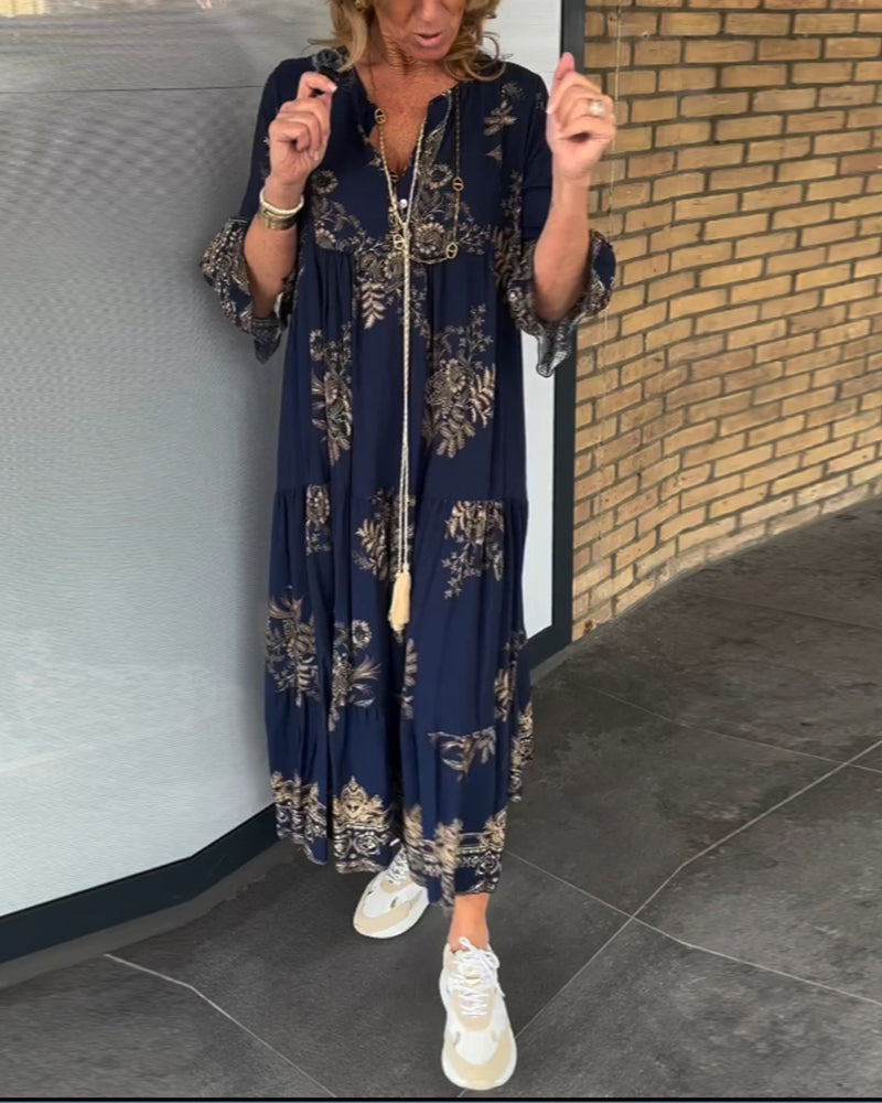 Talia | Vintage Loose V-Neck Midi Dress