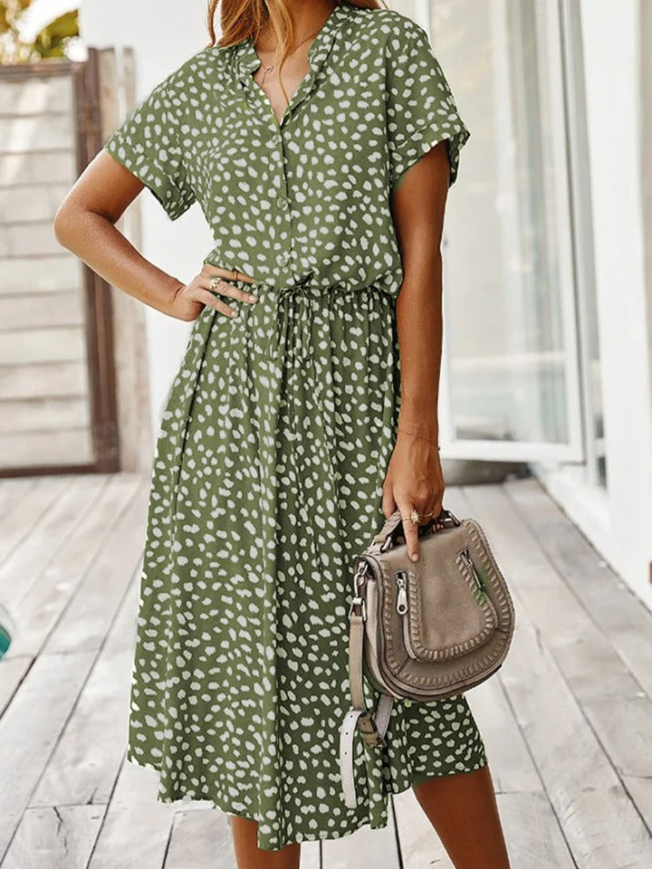 Talia | Soft-Spotted Button-Up Midi Dress