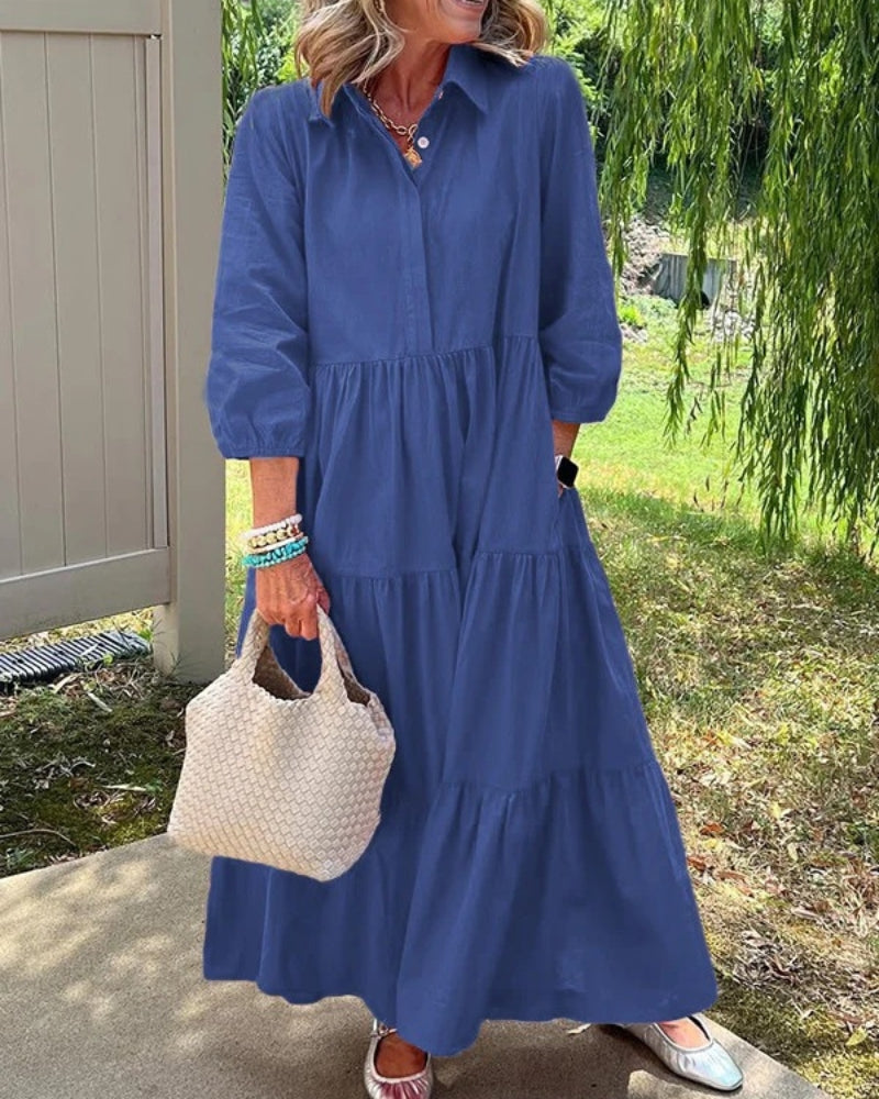 Talia | Button-Up Tiered Maxi Dress With Pockets