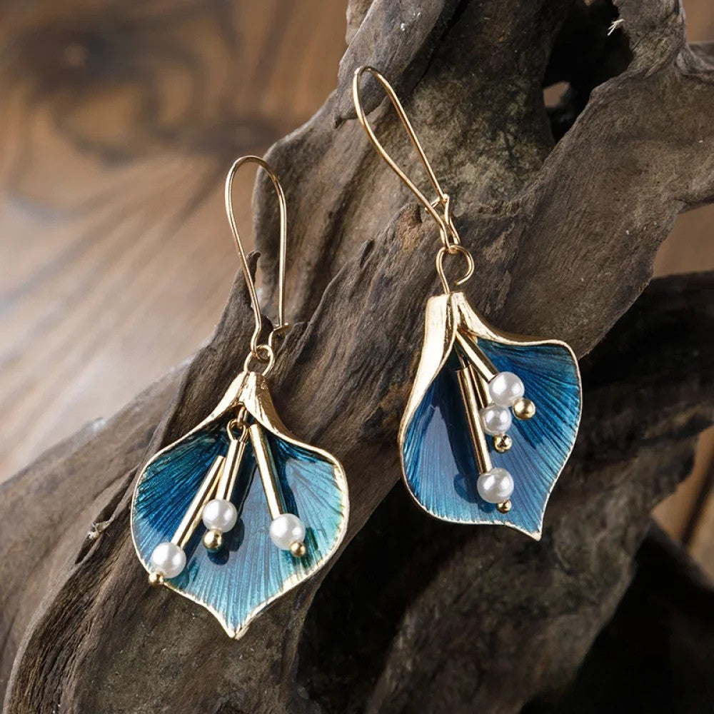 Talia | Antique Blue Lotus Silver Earrings