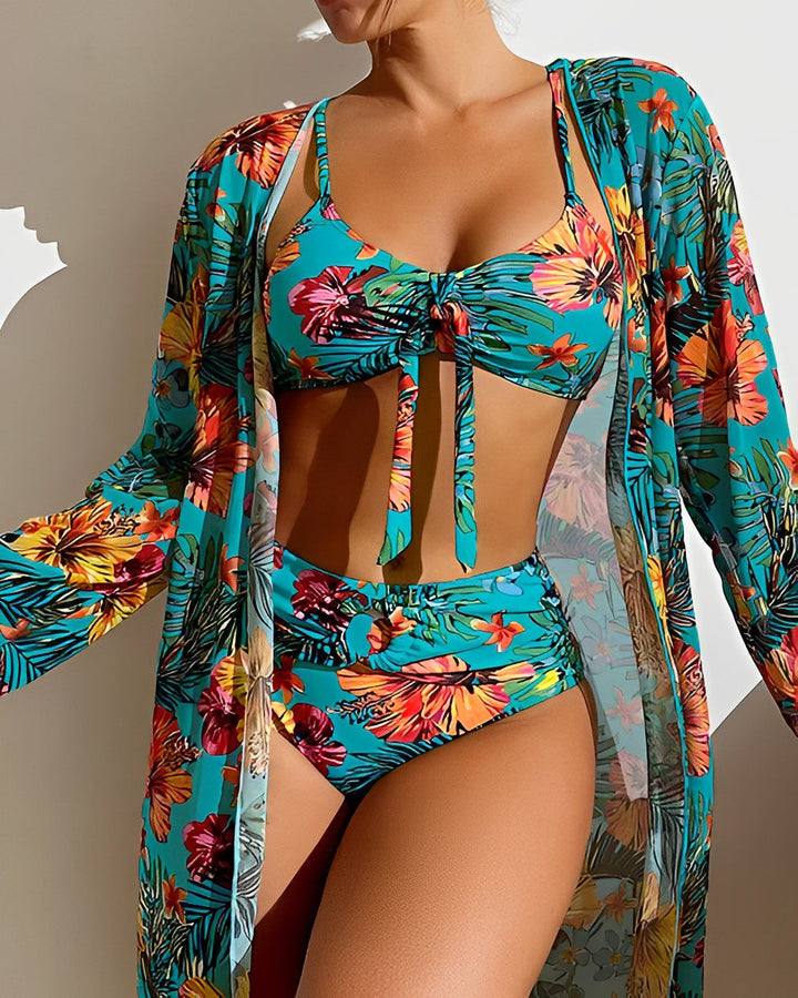 Talia | Tropical Print Bikini Set with Cover-Up