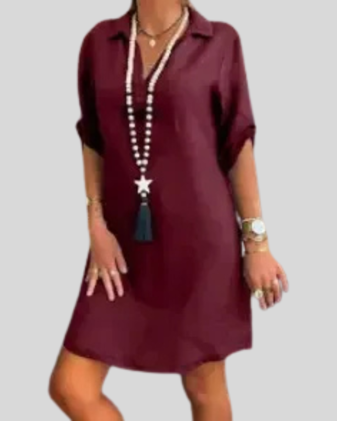 Talia | Collared V-Neck Linen Mini Dress