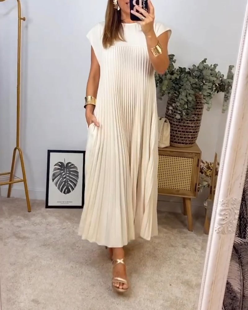 Talia | Short Sleeve Pleated Maxi Dress