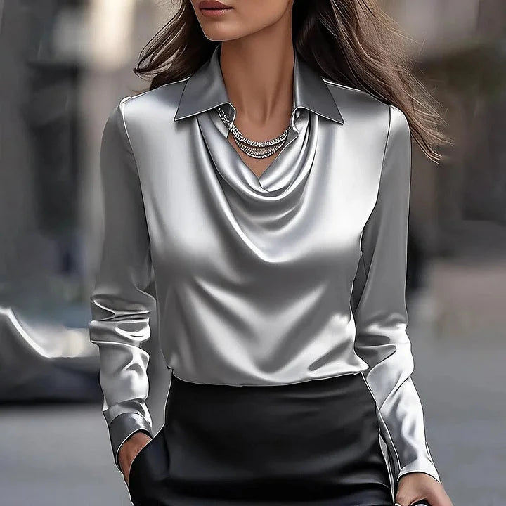 Talia | Luxe Satin Blouse with Soft Neckline