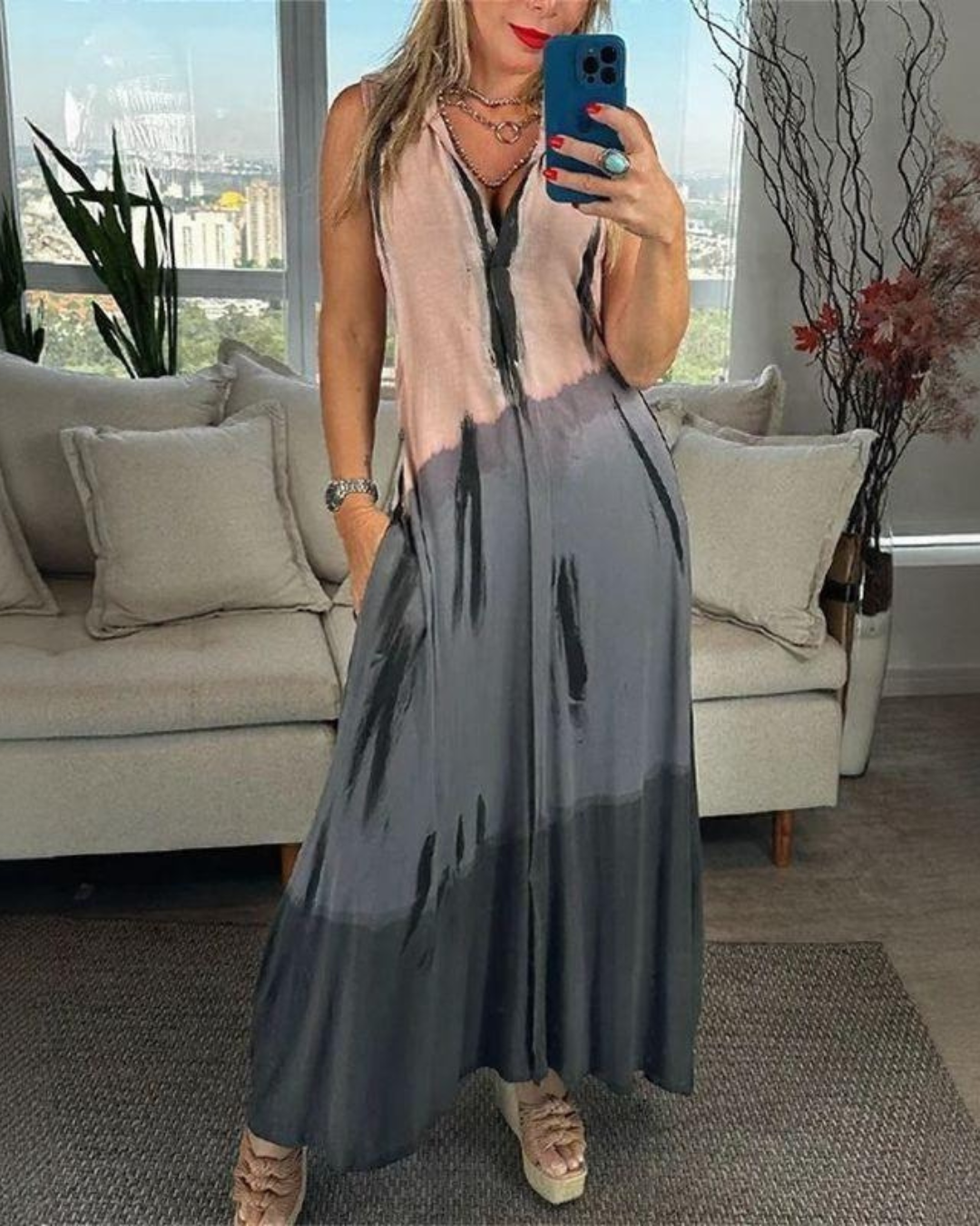 Talia | Artistic Print Sleeveless Maxi Dress