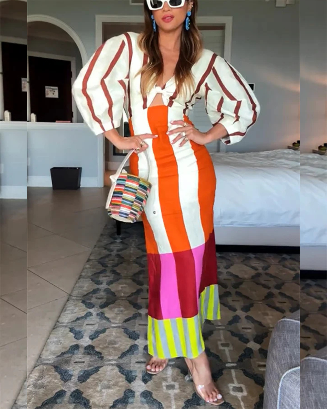 Talia | Knot Front Puff Sleeve Maxi Dress