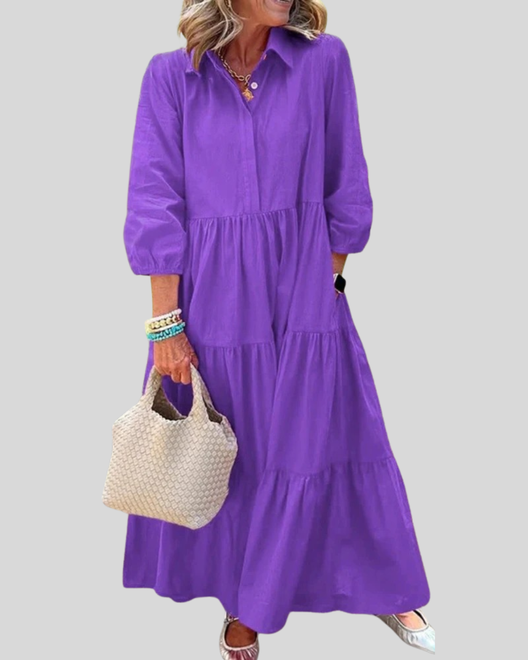 Talia | Button-Up Tiered Maxi Dress With Pockets