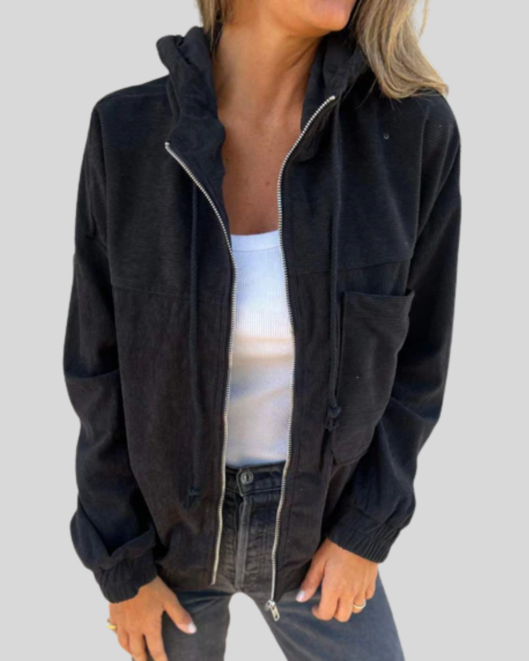 Talia | Retro Corduroy Zip-Up Hoodie Jacket