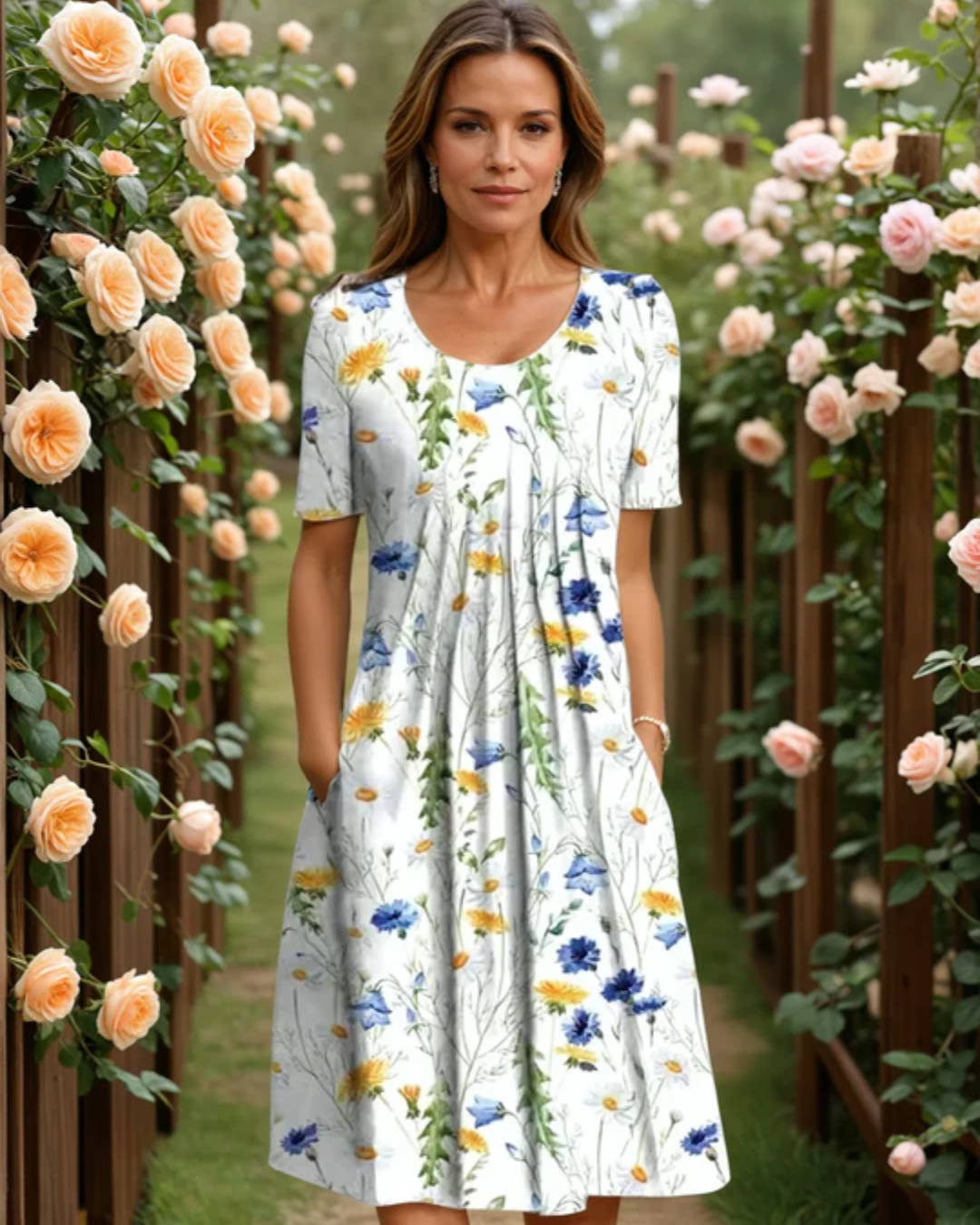 Talia | Pleated Floral Midi Dress With Charm