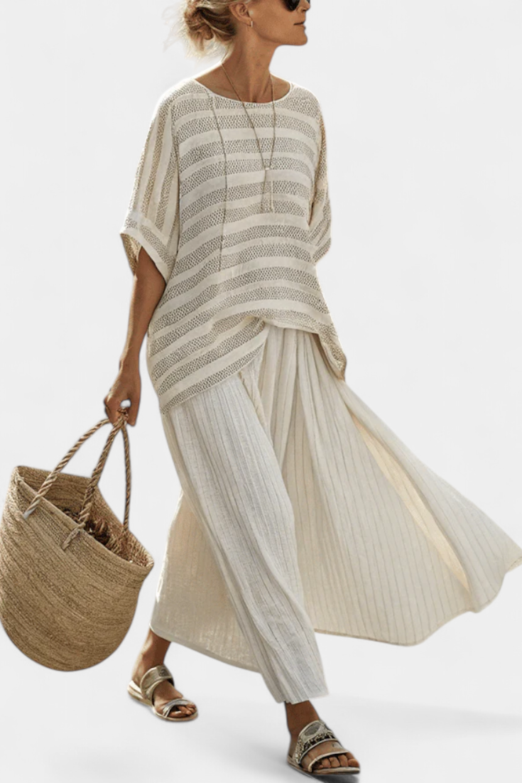 Talia | Comfortable Striped Bamboo Top & Flowing Linen Pants