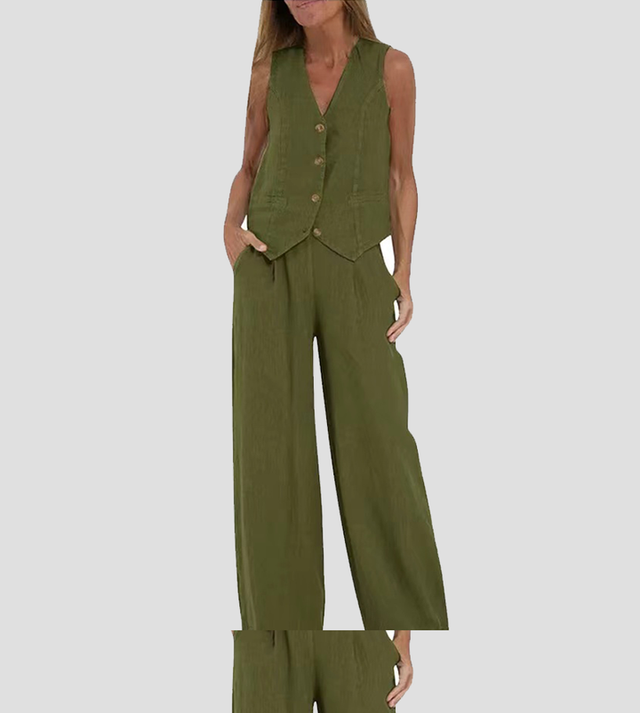 Talia | Buttoned Vest & Wide-Leg Trousers Set