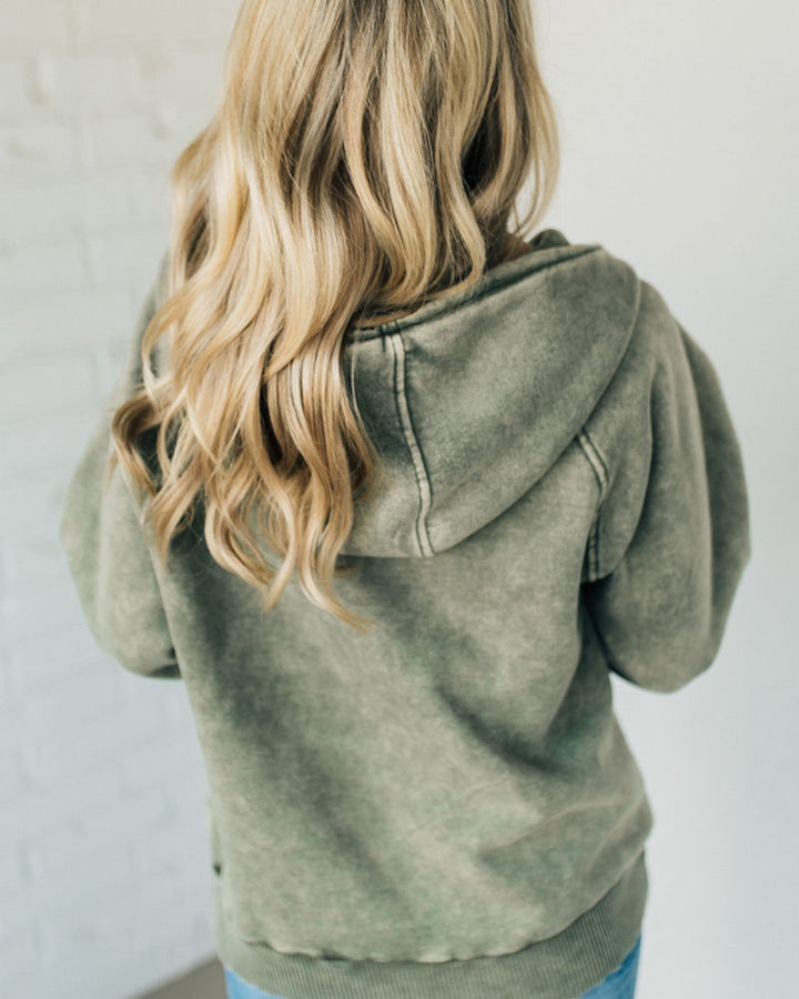Talia | Zip Henley Acid Wash Fleece Hoodie