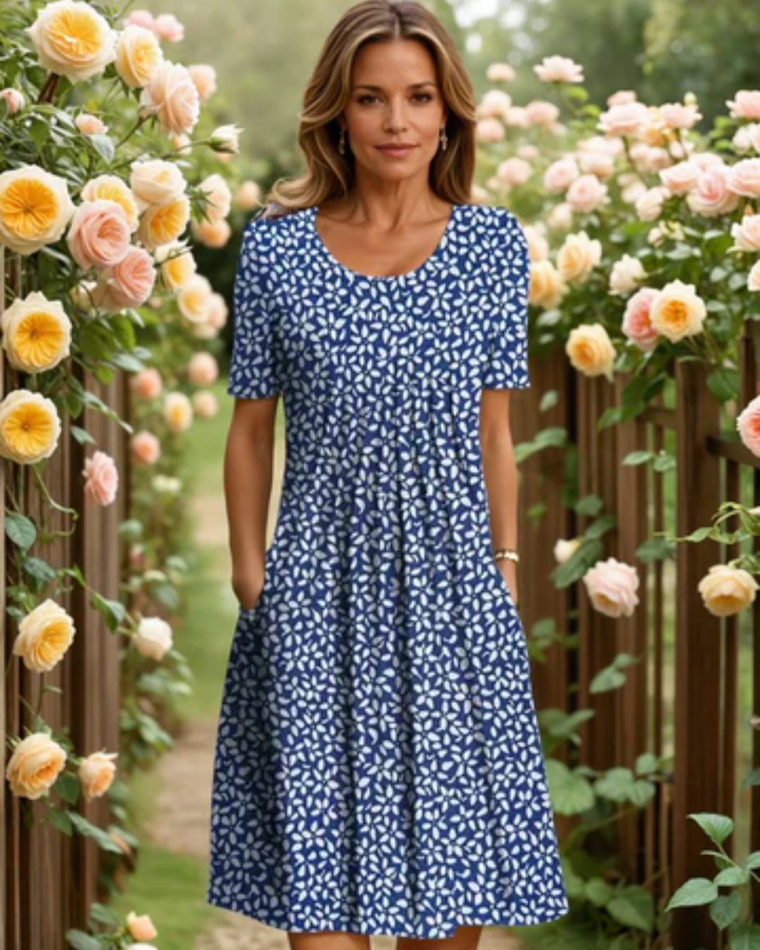 Talia | Pleated Floral Midi Dress With Charm