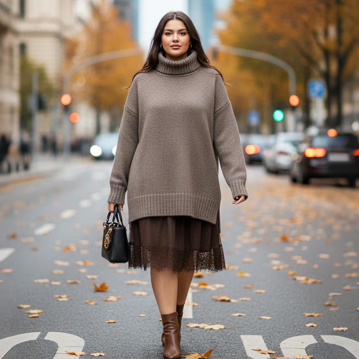 Talia |  Two-Piece Set: Turtleneck Sweater Dress with Under Dress